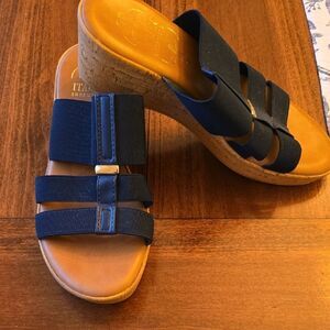 Italian Shoemakers Navy Wedge Sandals